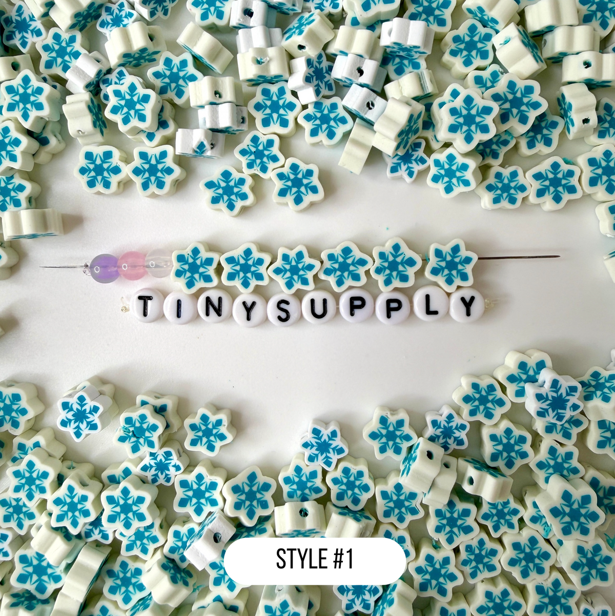 10MM Unique Snowflake, Winter Themed Polymer Clay Beads