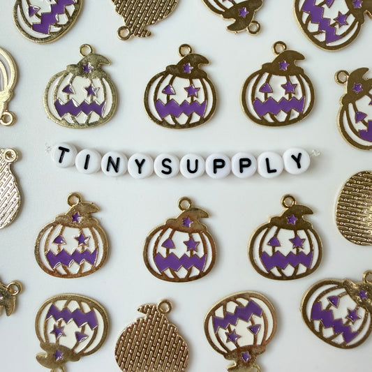 23MM White and Purple Jack-O-Lantern, Halloween Themed Enamel Charm