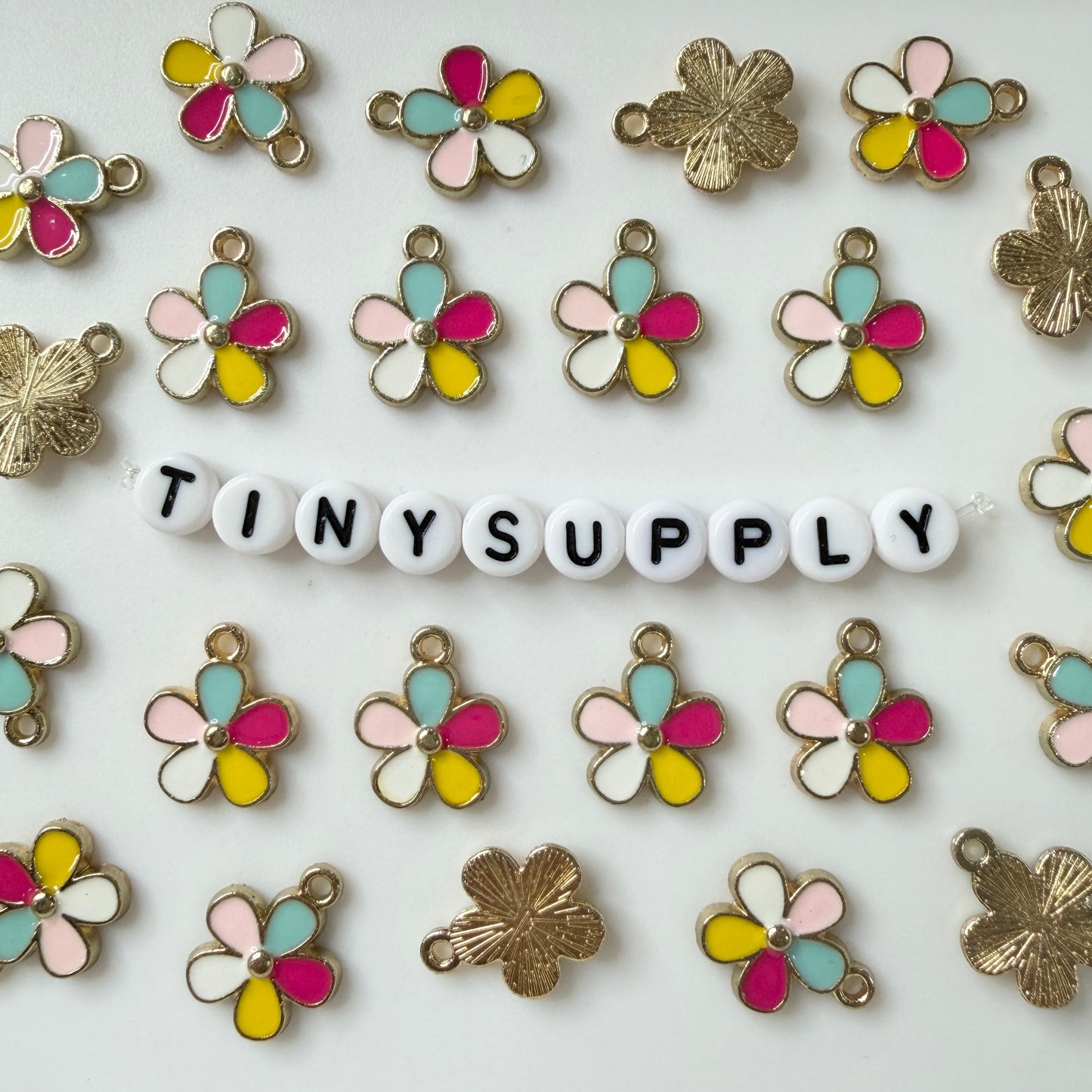 Five Colored Flower Oil Drop Style Enamel Charm (12mm x 15mm)
