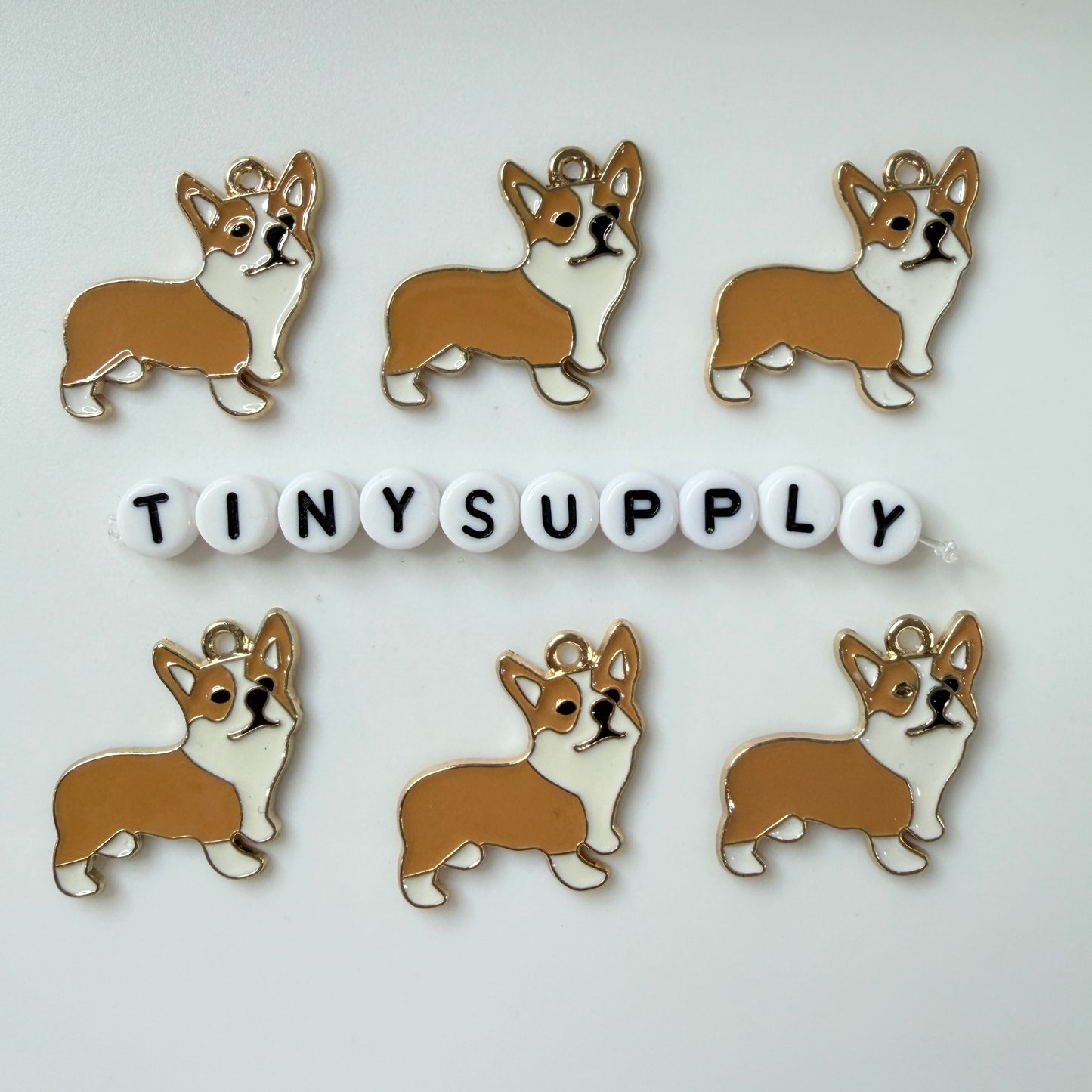 23MM Full Body Light Brown Corgi Themed Enamel Charm