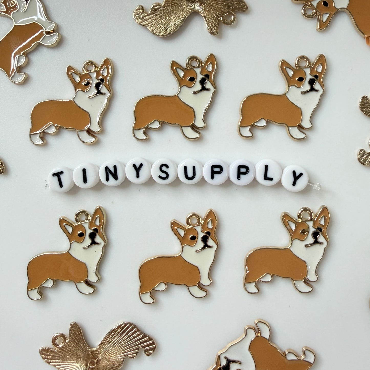 23MM Full Body Light Brown Corgi Themed Enamel Charm
