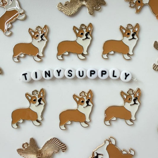 23MM Full Body Light Brown Corgi Themed Enamel Charm