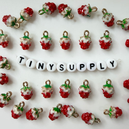Alloy Enamel Strawberry Charm (12.5x8x6mm, Hole: 1.5mm)