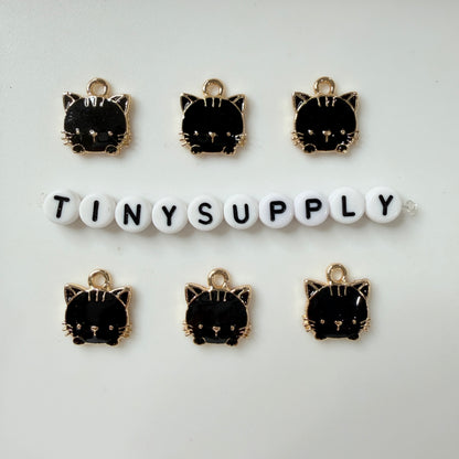 White/Black/Pink Cat Alloy Enamel Charm (15x13x3mm, Hole: 2mm)