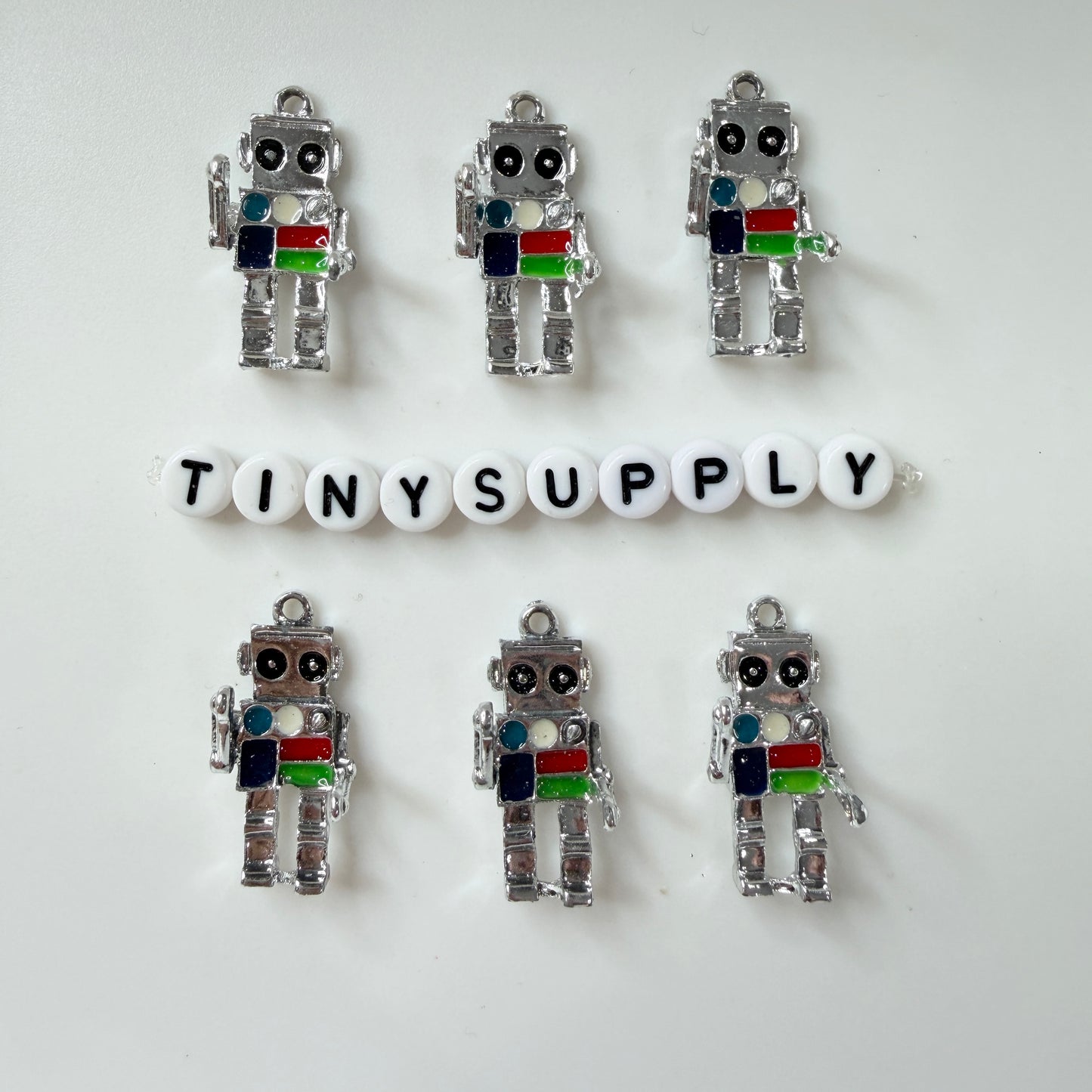 Metal Alloy Gold Silver Robot Charm (12mm x 27mm)