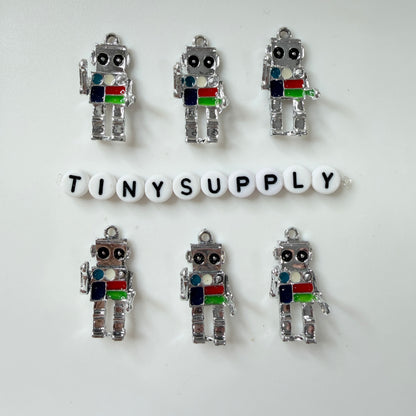 Metal Alloy Gold Silver Robot Charm (12mm x 27mm)