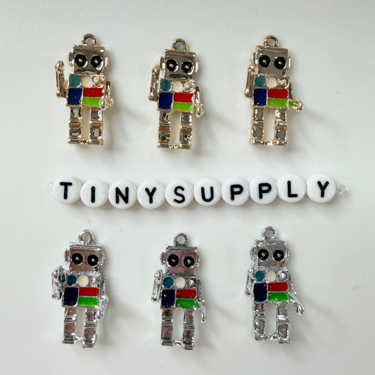 Metal Alloy Gold Silver Robot Charm (12mm x 27mm)