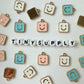 Pink, Blue, White Square Happy Face Enamel Charm (14mm x 11mm)