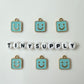 Pink, Blue, White Square Happy Face Enamel Charm (14mm x 11mm)