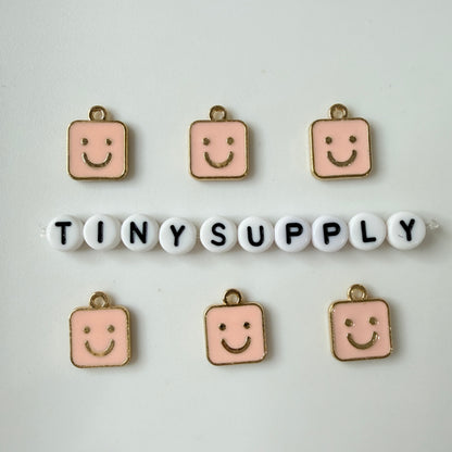Pink, Blue, White Square Happy Face Enamel Charm (14mm x 11mm)