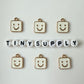 Pink, Blue, White Square Happy Face Enamel Charm (14mm x 11mm)