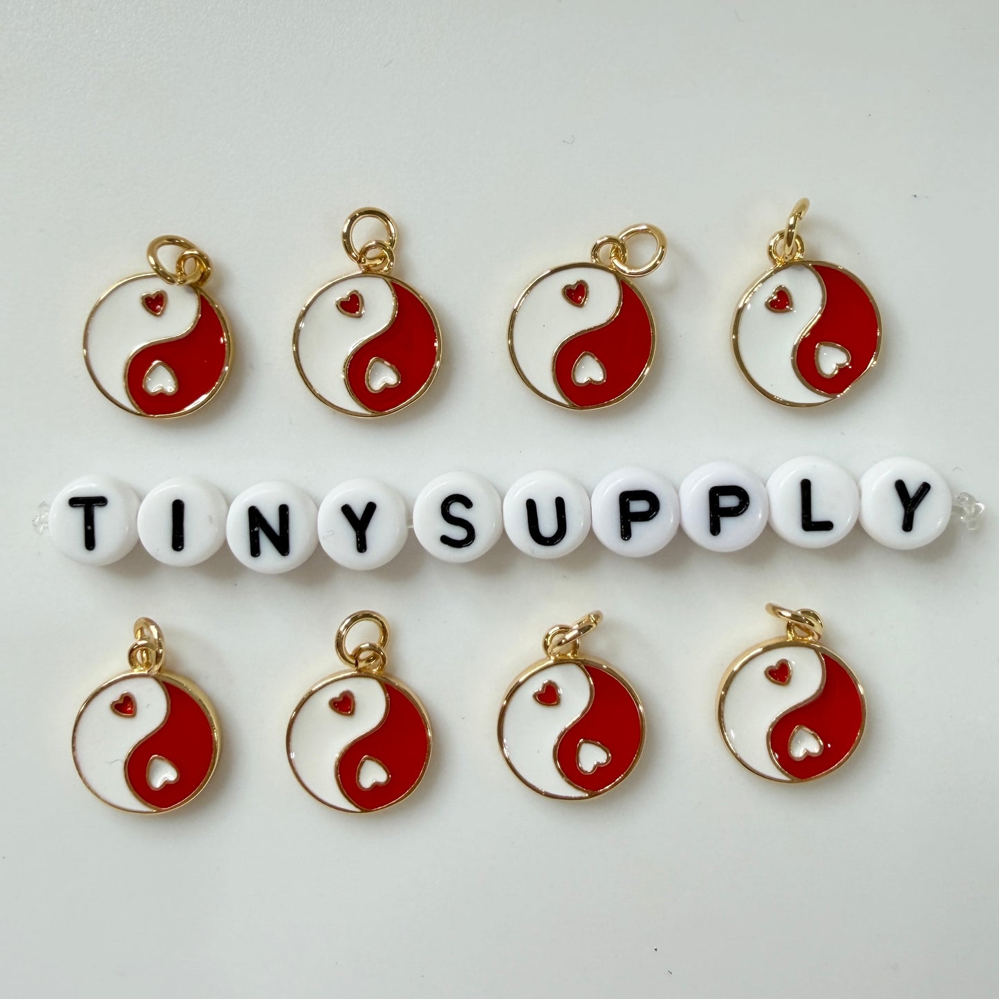 14MM Yin Yang Love Heart Gold Charm