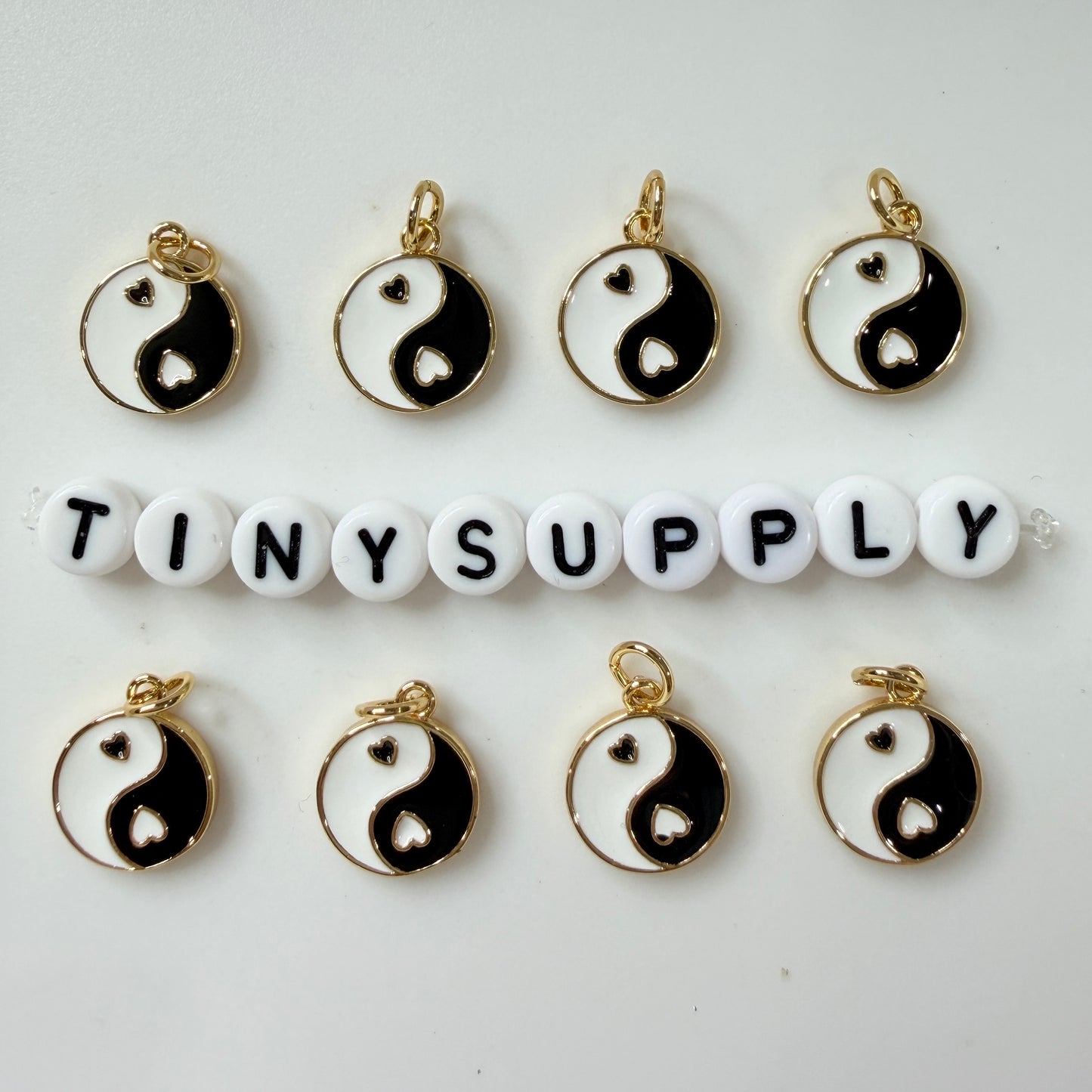 14MM Yin Yang Love Heart Gold Charm