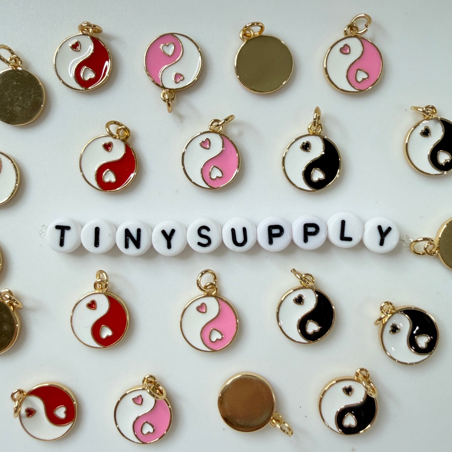 14MM Yin Yang Love Heart Gold Charm