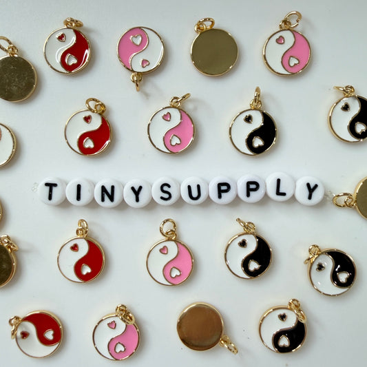 14MM Yin Yang Love Heart Gold Charm