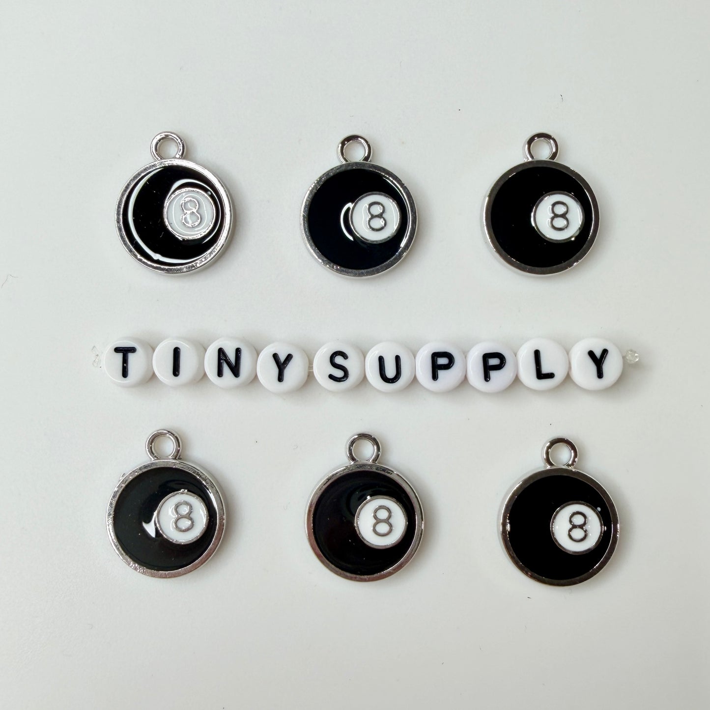 Black Eight Ball Enamel Charm, Billiard Themed (16mm x 20mm)