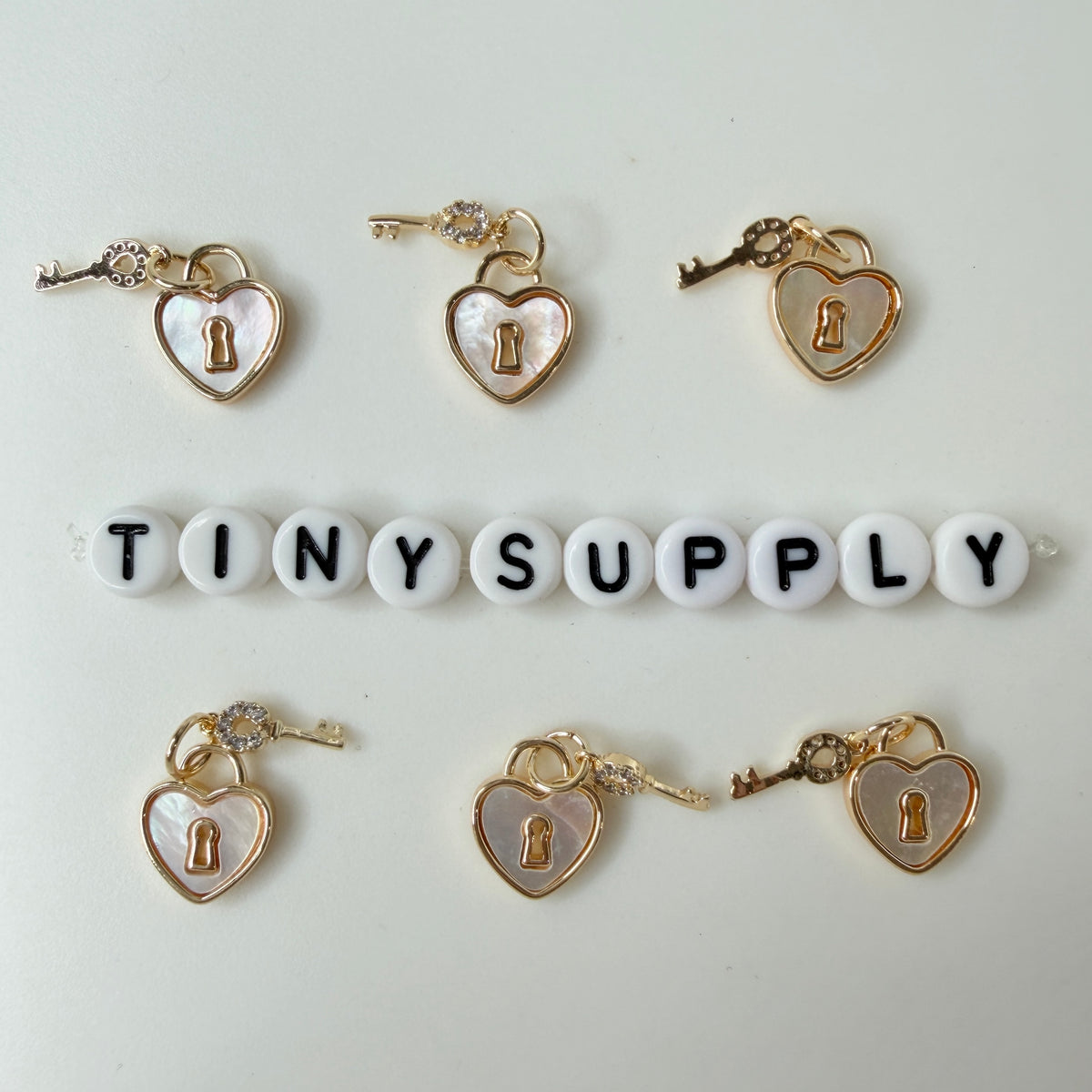 18K Real Gold Plated White Heart Key (12mm x 10mm)
