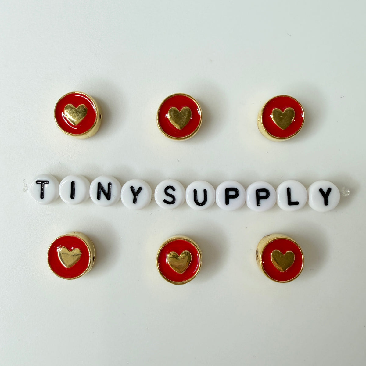 10MM Gold Heart Enamel Filled Flat Round Charm