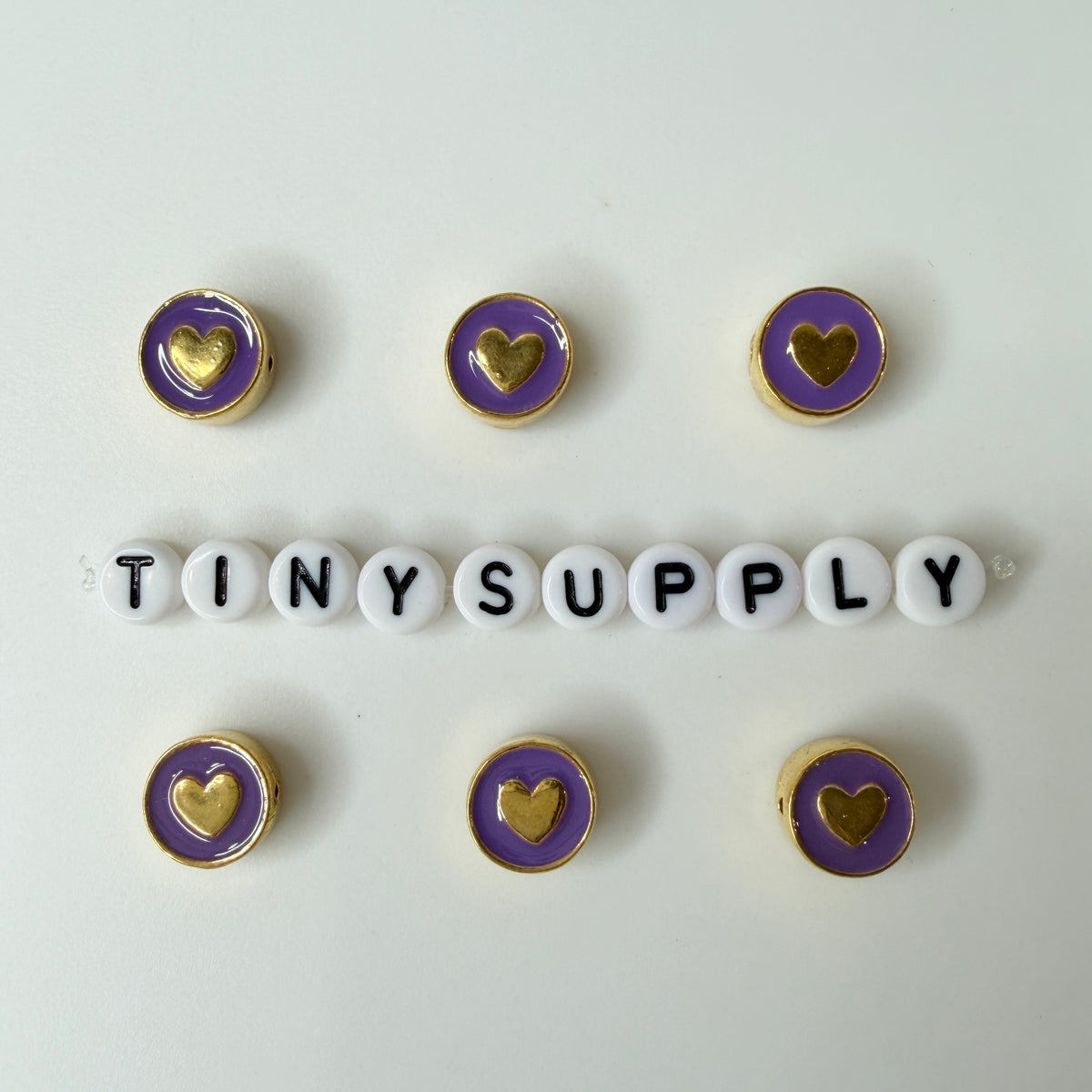 10MM Gold Heart Enamel Filled Flat Round Charm