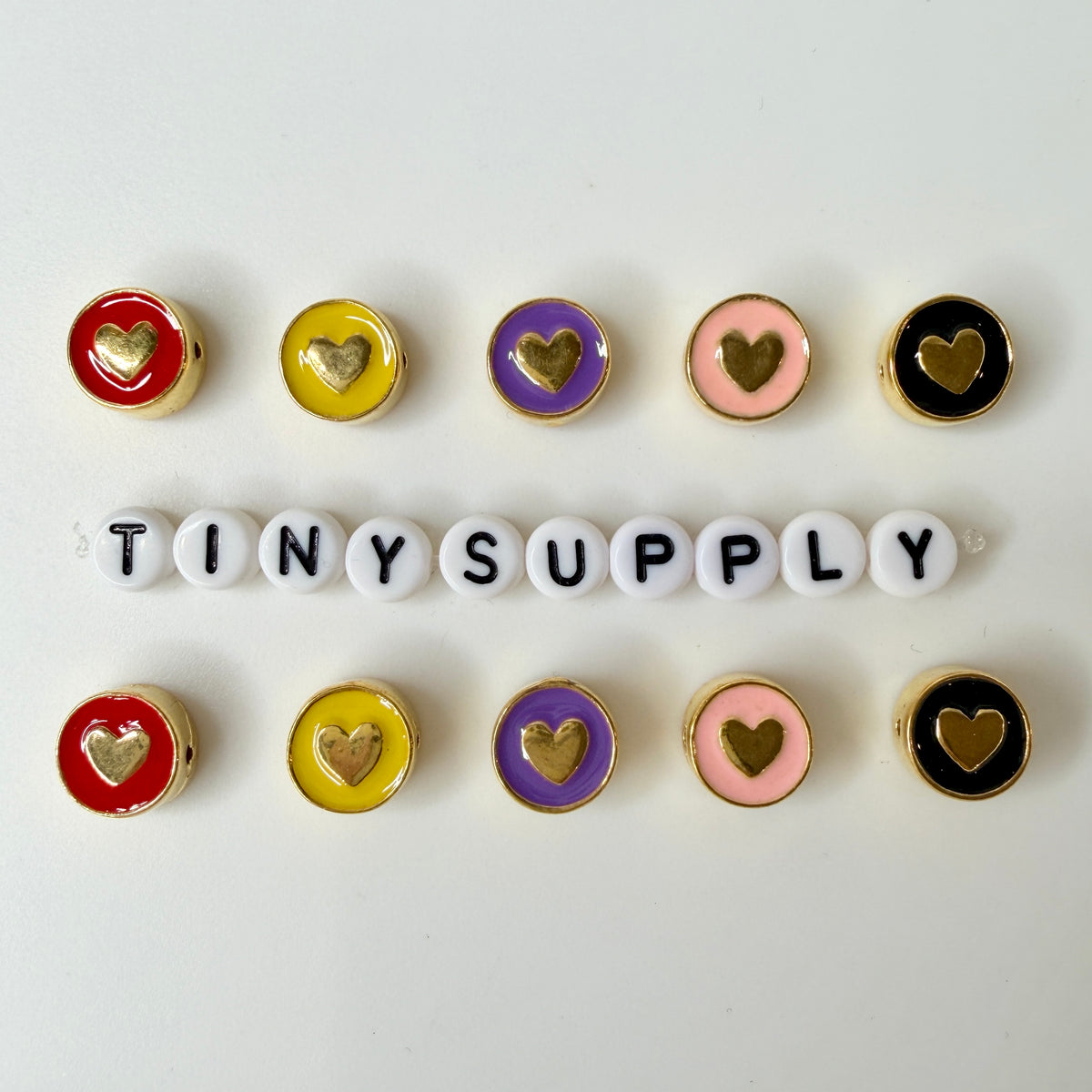 10MM Gold Heart Enamel Filled Flat Round Charm
