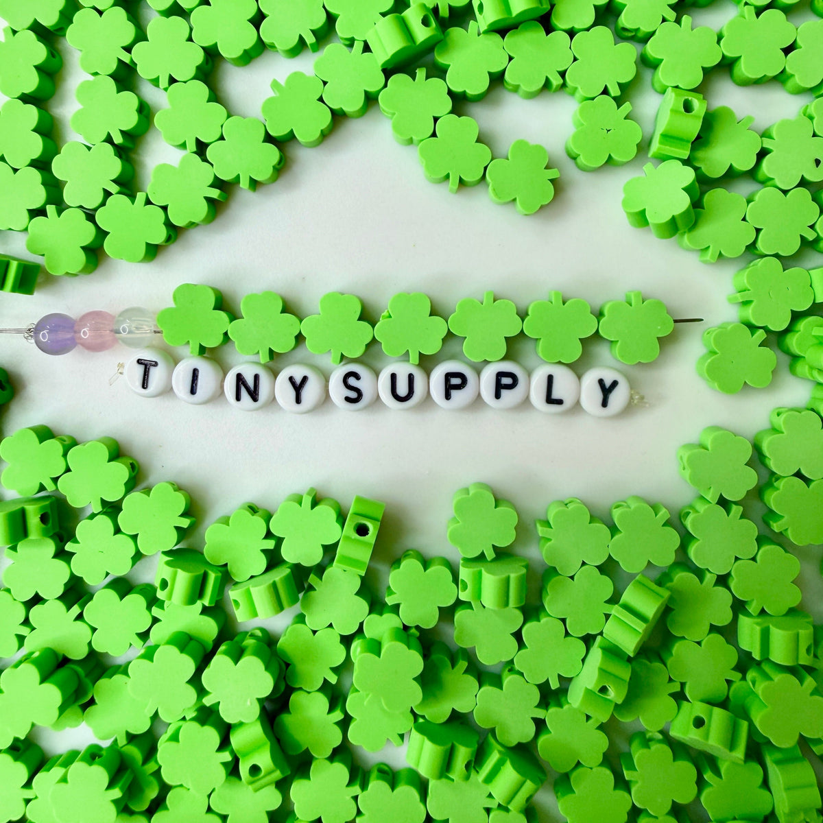 10MM Green Clover Themed Polymer Clay Beads