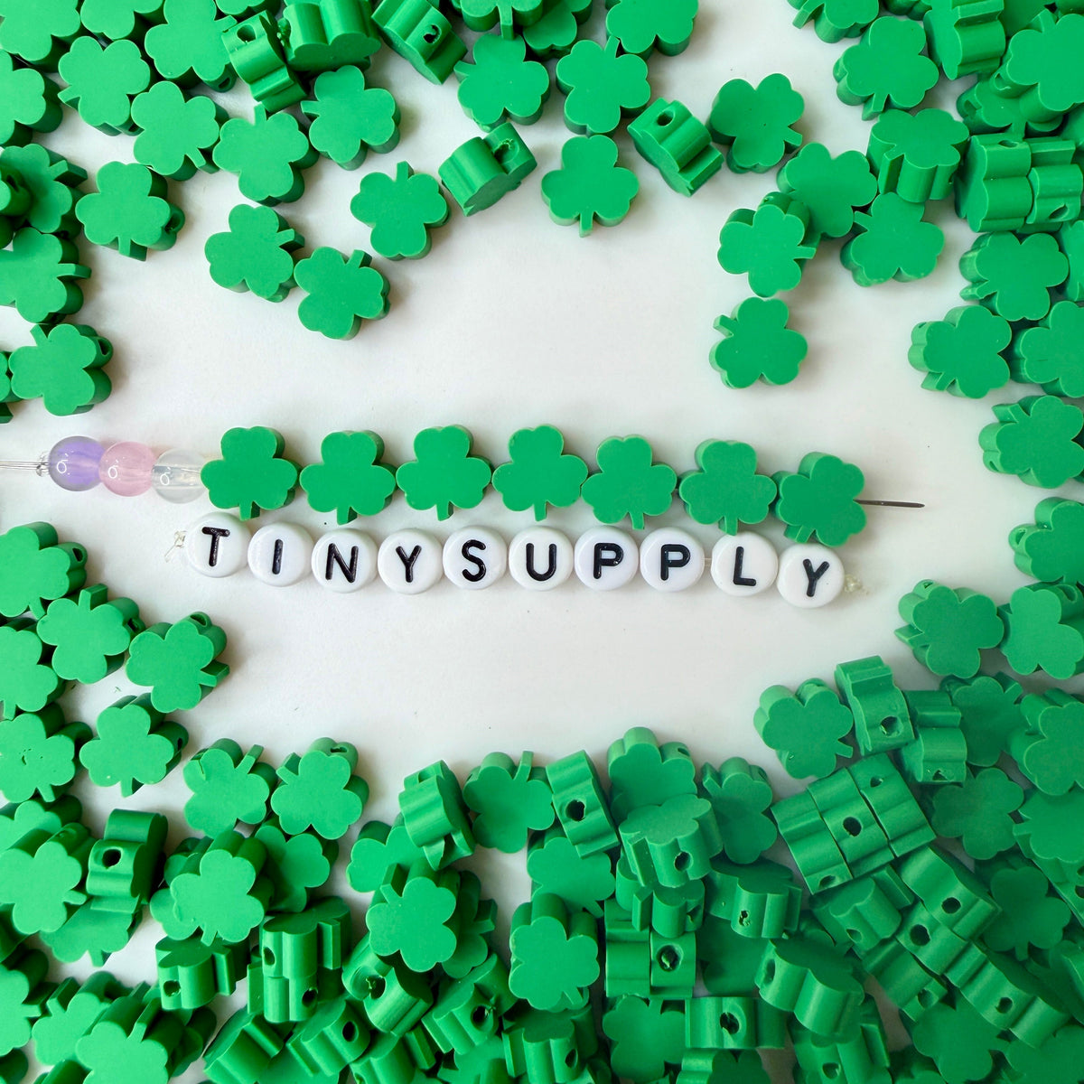 10MM Green Clover Themed Polymer Clay Beads