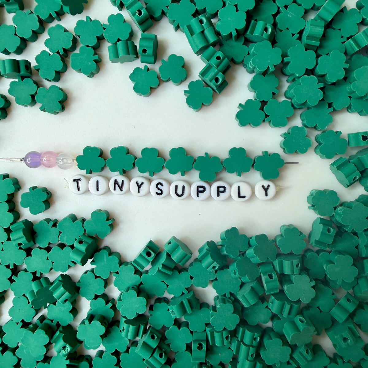 10MM Green Clover Themed Polymer Clay Beads