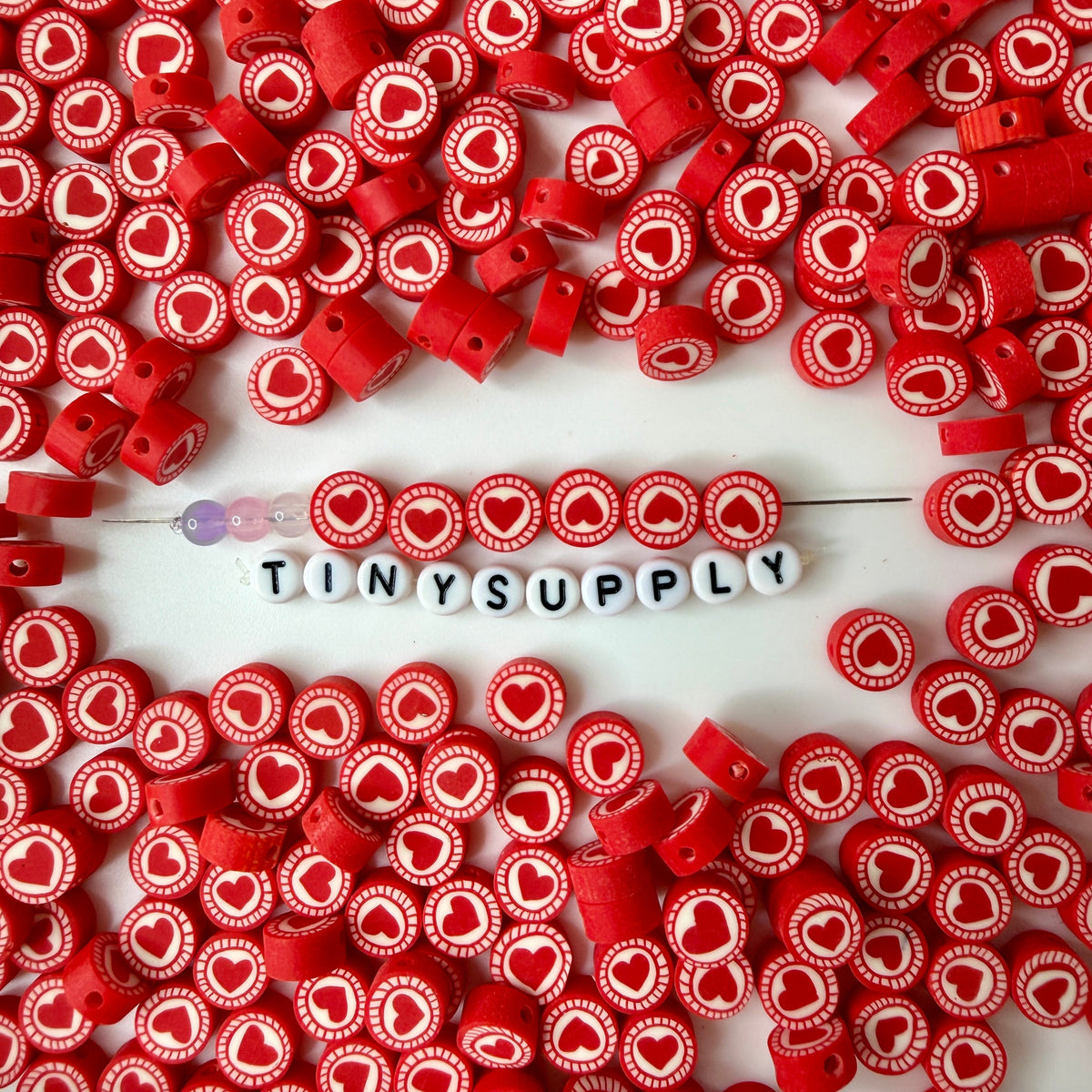 10MM Pink/Red Heart, Valentine's Day Themed Polymer Clay Beads
