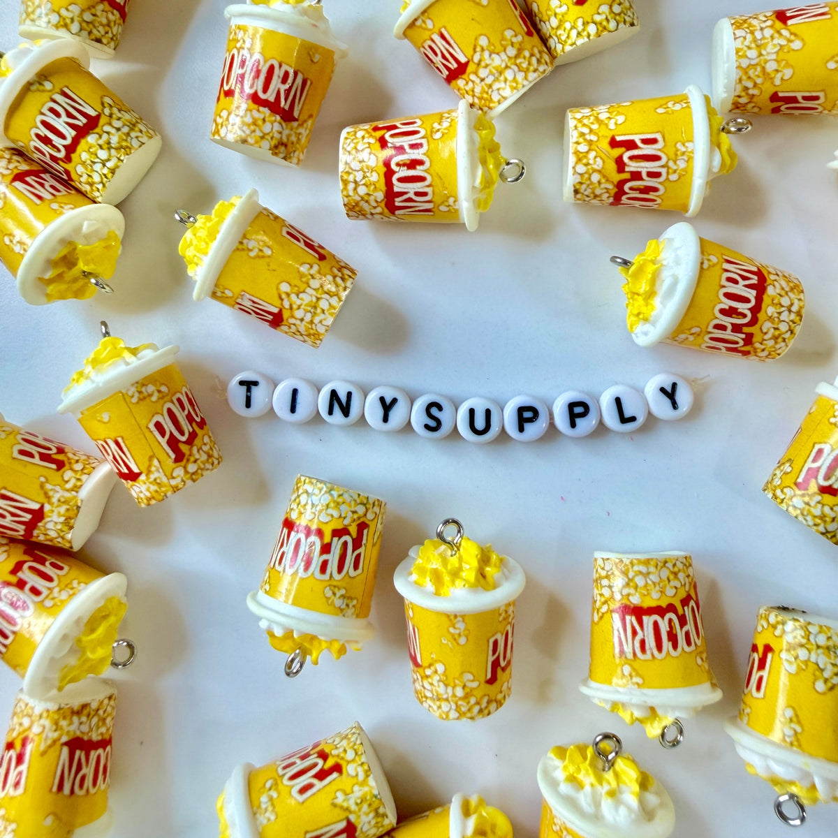 Yellow Popcorn Bucket Charms with Eye Pins (24mm x 18mm)