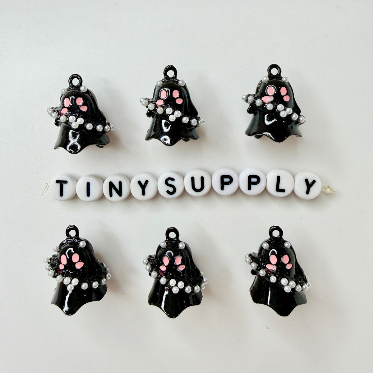 Boo-gie Faux Pearl Ghost Theme Enamel Coated Metal Charms