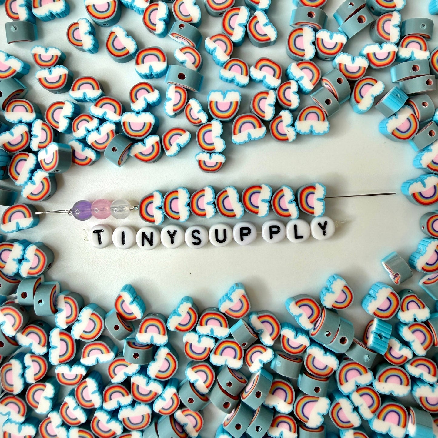 10MM Blue/Pink Rainbow Themed Polymer Clay Beads