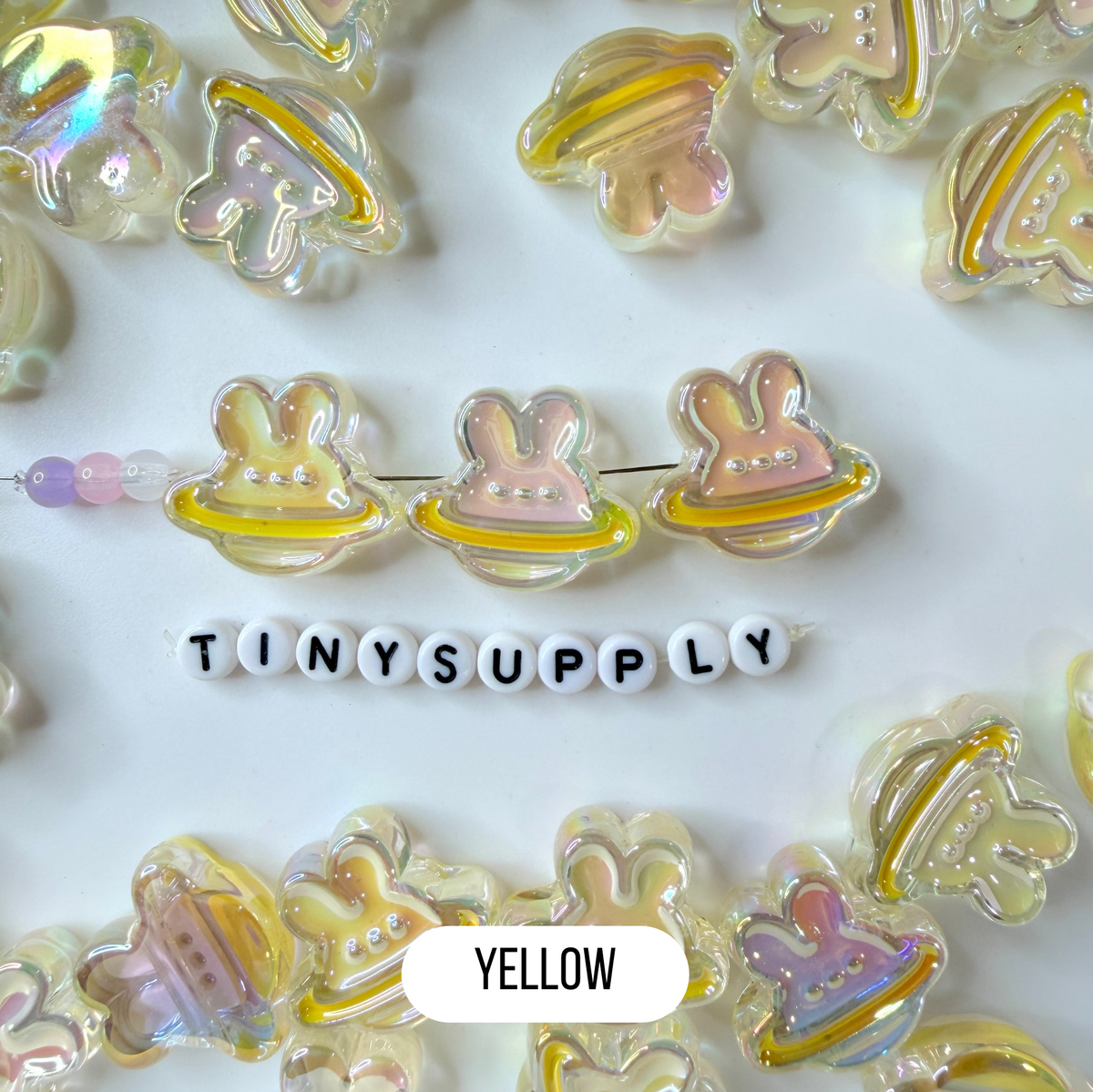 Chunky Iridescent Bunny Planet Acrylic Bead (25x25mm)