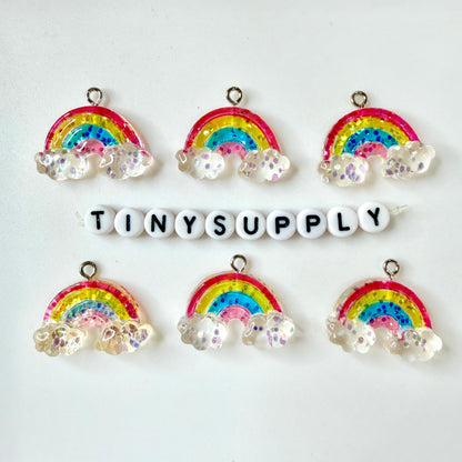 26MM x 17MM Glitter Flake Rainbow Themed Resin Charms