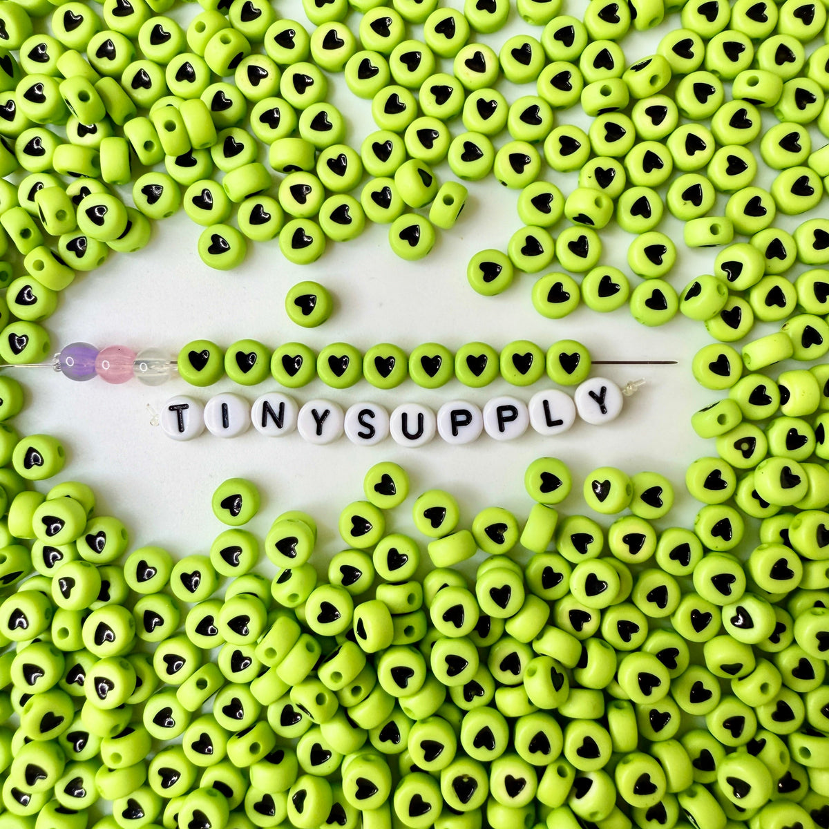 7MM Opaque Bead, Black Heart Acrylic Flat Round Beads