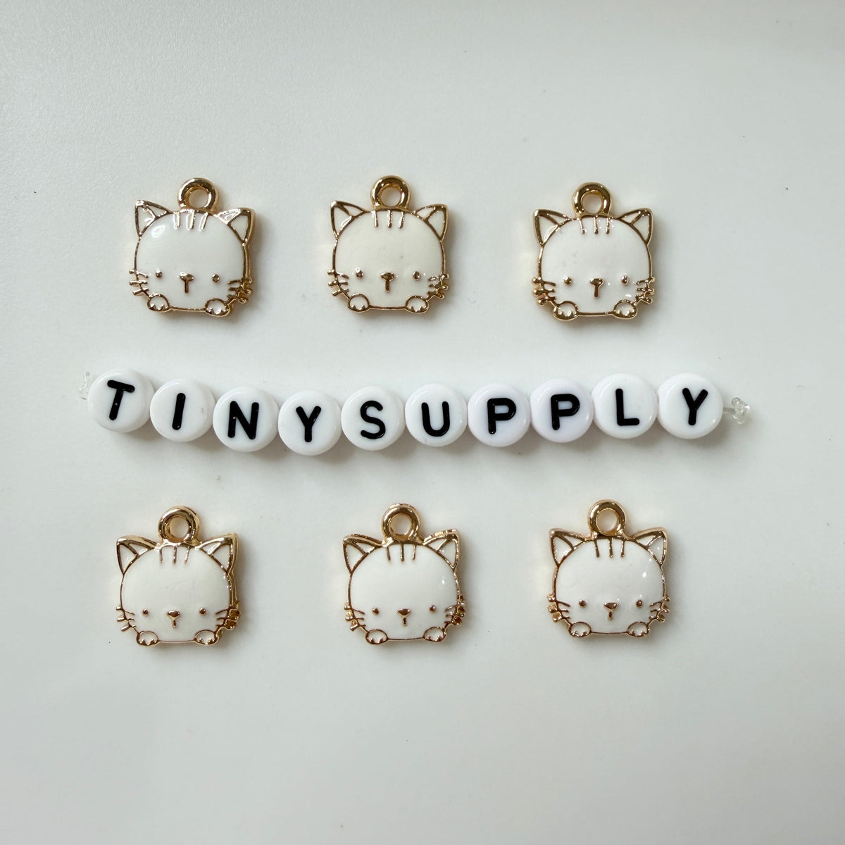 White/Black/Pink Cat Alloy Enamel Charm (15x13x3mm, Hole: 2mm)