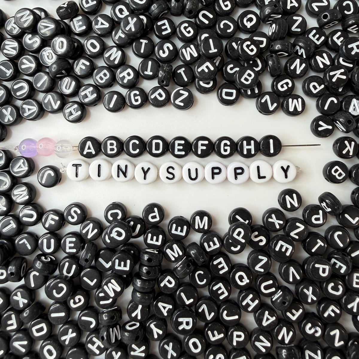 A-Z Alphabet Individual Beads, White Letter Black Bead (7MM)