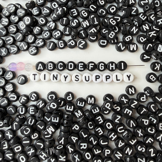 A-Z Alphabet Individual Beads, White Letter Black Bead (7MM)