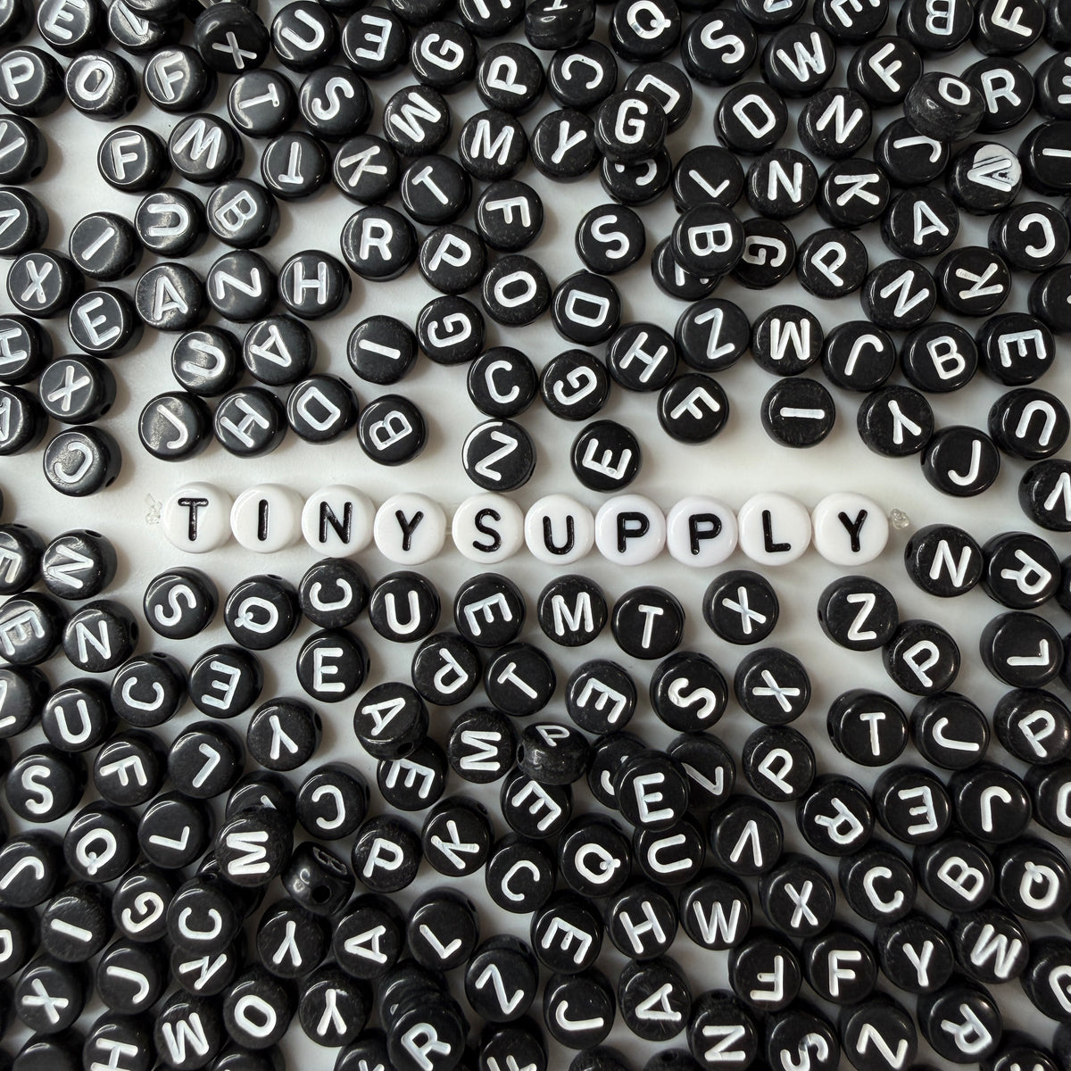 A-Z Alphabet Individual Beads, White Letter Black Bead (7MM)