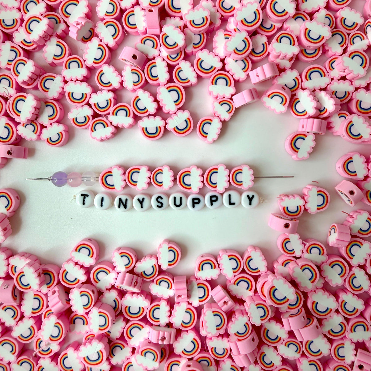 10MM Blue/Pink Rainbow Themed Polymer Clay Beads