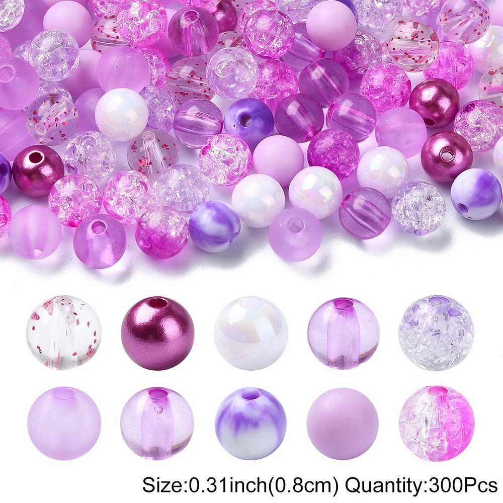 8MM Mixed Style Round Acrylic Beads (Multiple Color Options) 300 Beads