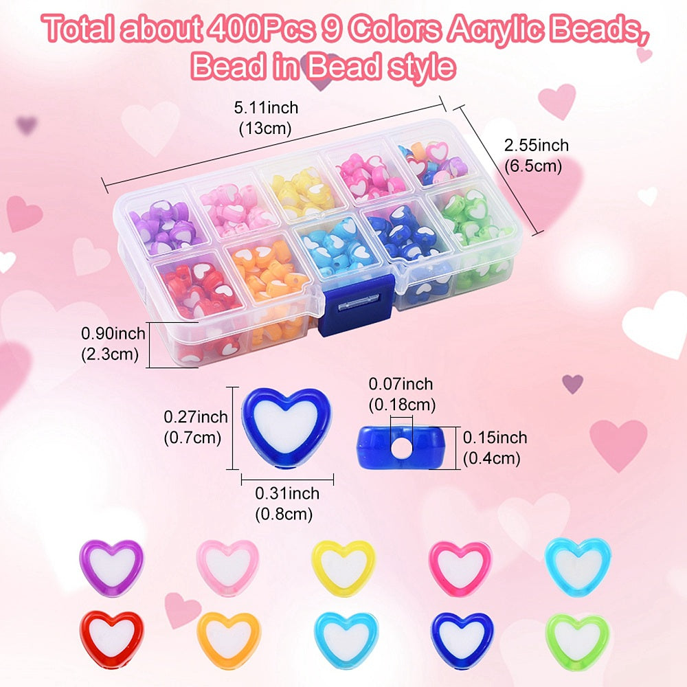 7MM x 8MM Solid Colored Acrylic Heart Bead Set (450 Beads)