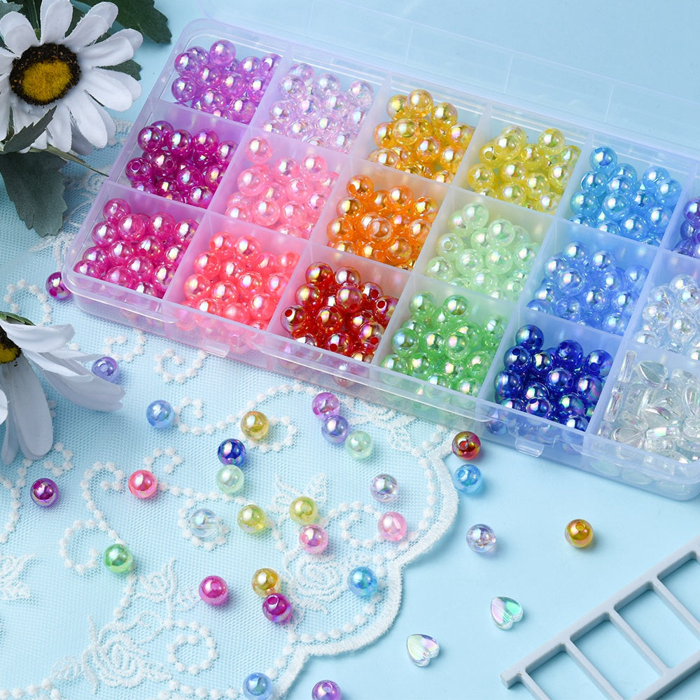 8MM AB Multi-Colored Acrylic Round Bead Kits (526 Beads)