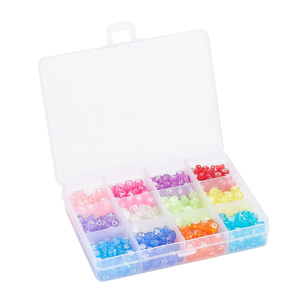12 Colors Transparent Acrylic Mixed Letter Beads (600 beads per set)