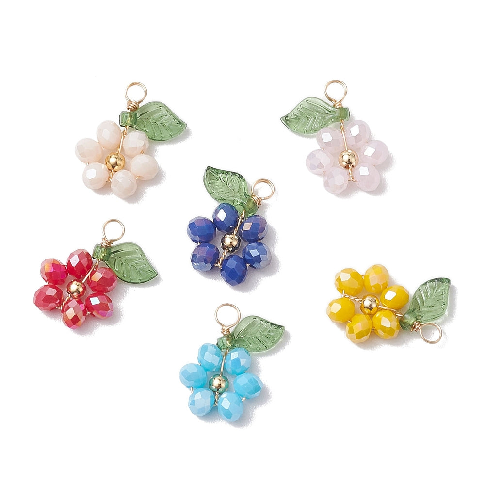 16MM x 15MM Glass Bead Flower Charm (Random Mixed Color)