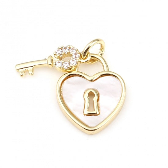 18K Real Gold Plated White Heart Key (12mm x 10mm)