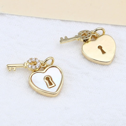 18K Real Gold Plated White Heart Key (12mm x 10mm)