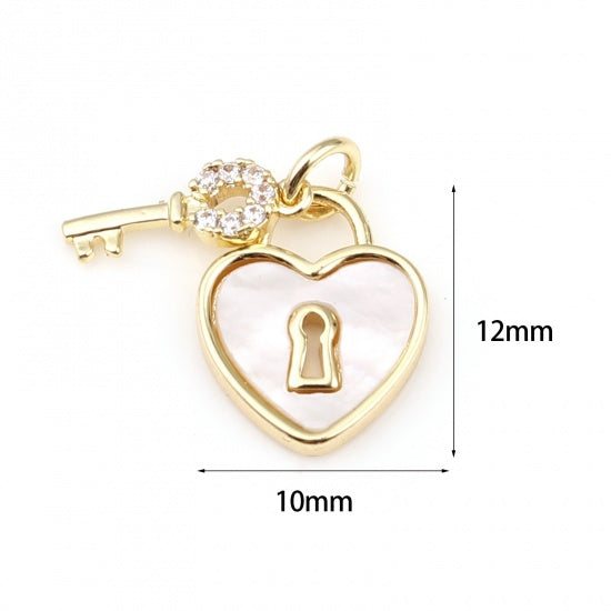 18K Real Gold Plated White Heart Key (12mm x 10mm)