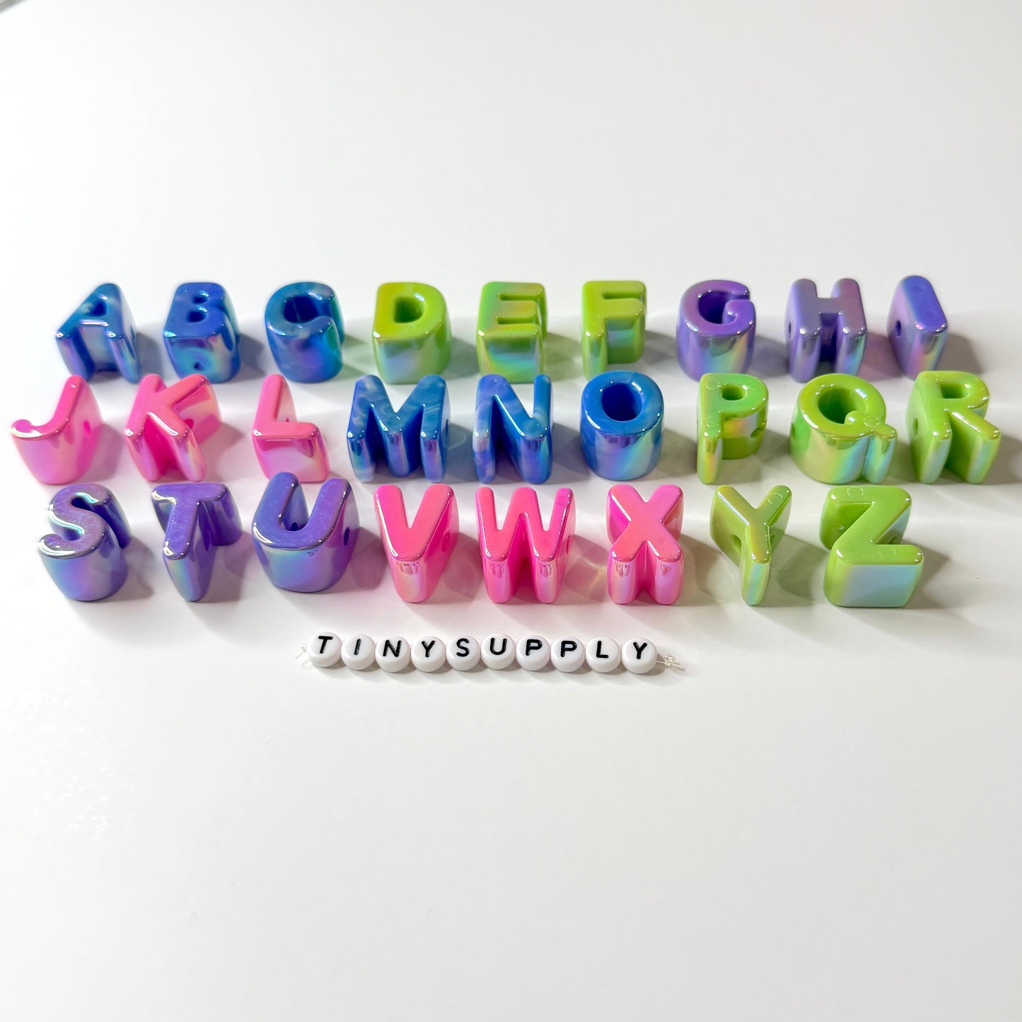 Chunky AB Plated A-Z Alphabet Individual Beads (Green,Blue,Purple,Pink)