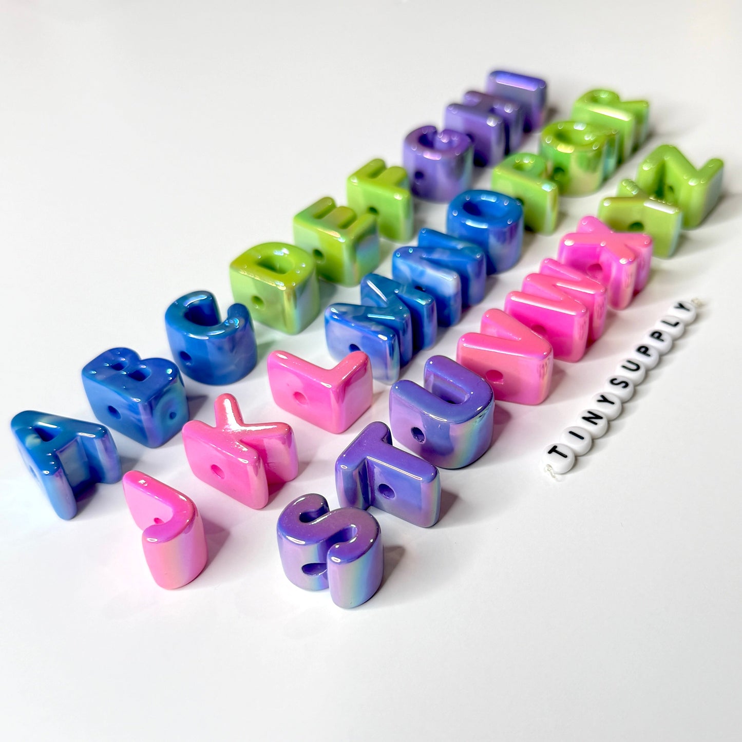 Chunky AB Plated A-Z Alphabet Individual Beads (Green,Blue,Purple,Pink)