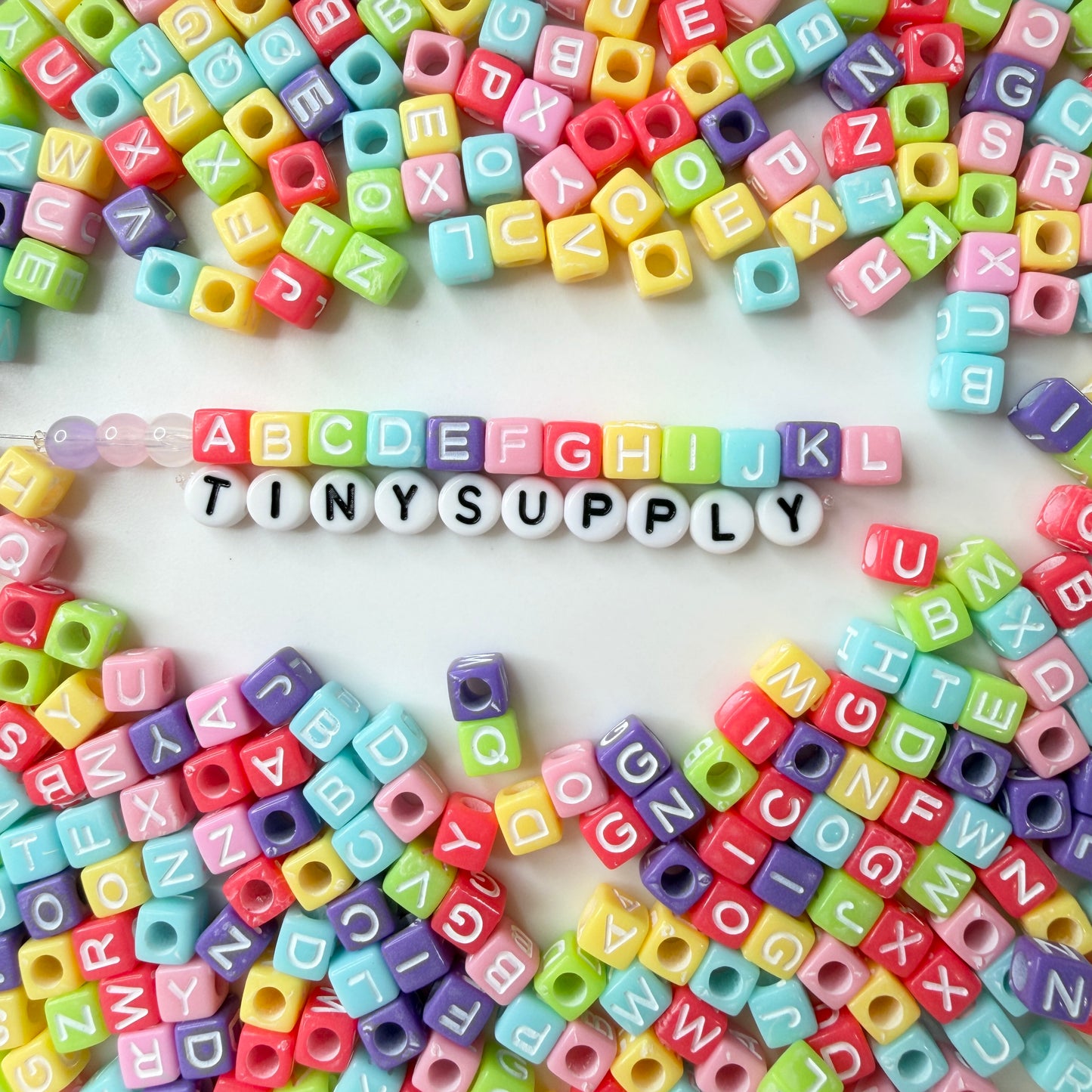 Pastel Cube, White Letter A-Z Alphabet Individual Beads (6MM)